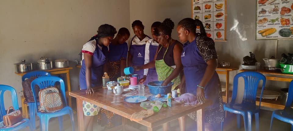 Catering students during a baking practical